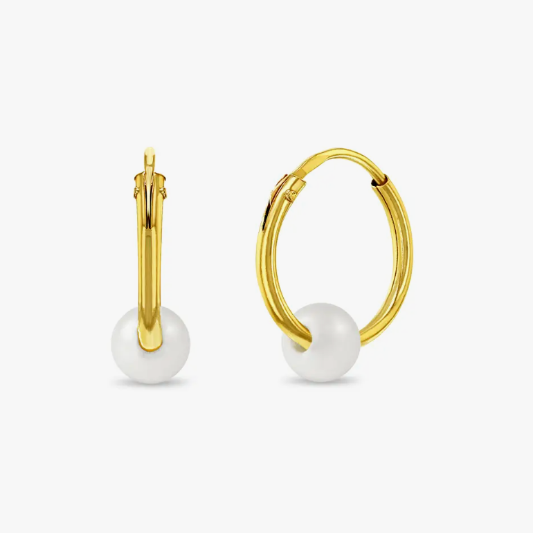 Children's 14k gold timeless hoop pearl earring